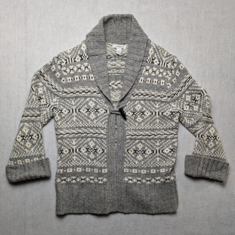 Dressbarn Cardigan Sweater Womens Size L Cable Knit Shawl Collar Boho